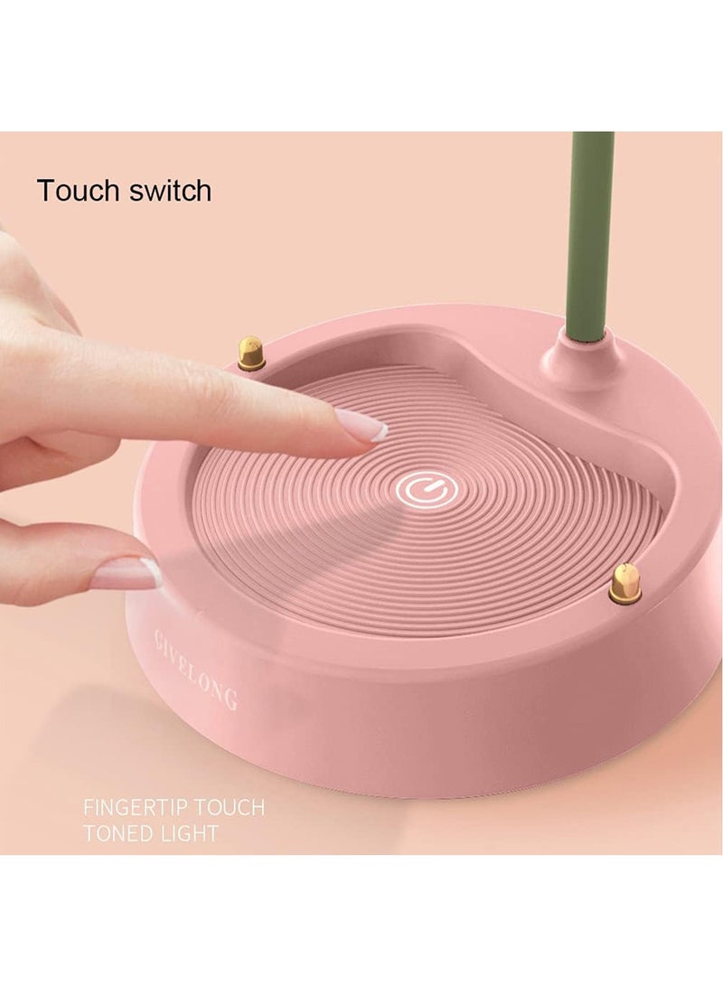 Hihonor LED Desk Lamp Cordless Table Light Adjustable Gooseneck Dimmable Touch Rechargeable Battery Eye-Caring Night Light for Kids,Mini Cute Lamp for College Dorm Bedroom Reading (Pink) - Image 5