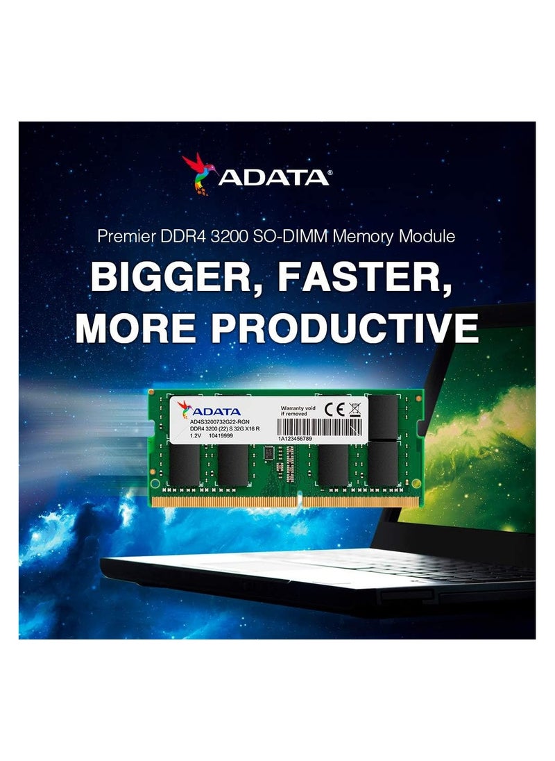 أداتا - ذاكرة RAM اكس بي جي الاولي ذاكرة RAM سوديم المفردة بتقنية DDR4 بسعة 16 جيجابايت تردد 3200Mhz وسرعة نقل بيانات 22 وبي سي 4-25600 عدد اسنان الـRAM الواحدة 260 سن طراز (AD4S320016G22-SGN) - Image 1