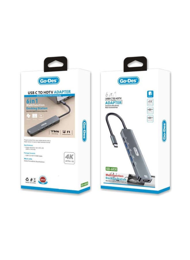 GO-DES Type-c to HDTV 6 in 1 Converter Adapter GD-6830  - Image 2