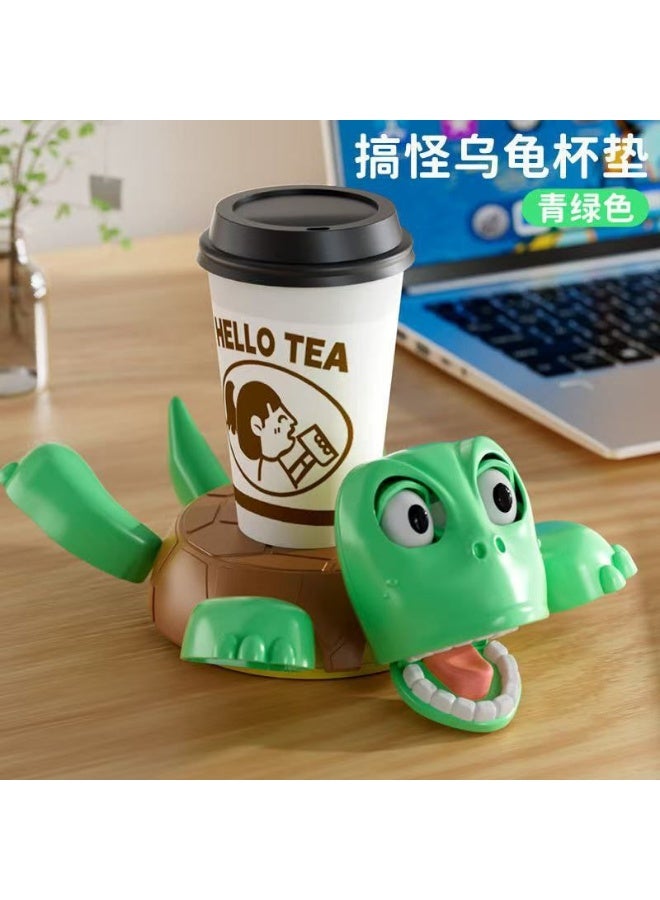 Shocked Stare Turtle Coaster Set, Funny 2-in-1 Cup Holder and Heat Insulated Mats, Creative Office & Home Desk Decor with 5 Removable Coasters - Green - Image 3