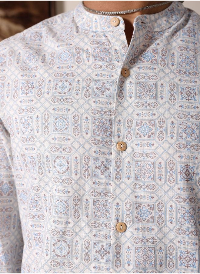 The Indian Garage Co Men Slim Fit Indie Printed Full Sleeves Mandarin Collar Resort Wear Shirt  - Image 4