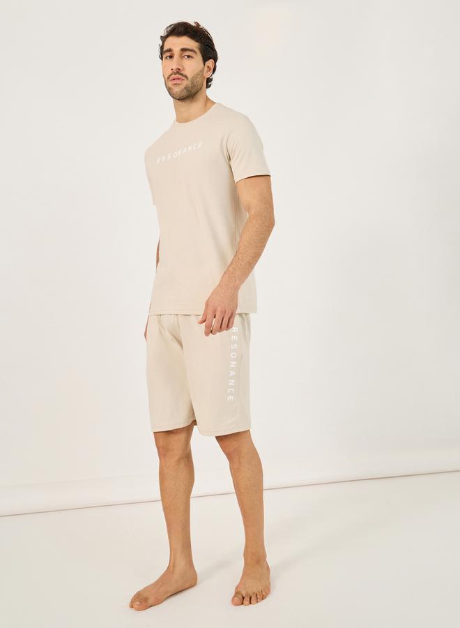 Styli Slogan Print Round Neck T-Shirt and Short Pyjama Set - Image 1