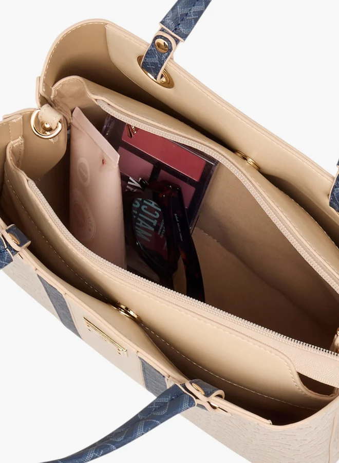 Flora Bella By Shoexpress Monogram Print Tote Bag with Detachable Strap