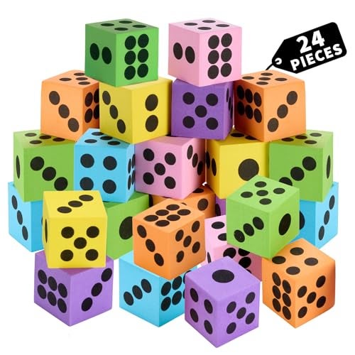 Playbees Neon Big Foam Dice Set 24Pack Jumbo and Colorful Dice for Kids Ideal for Boosting Math Skills Great Gifts and Party Fun - Image 1