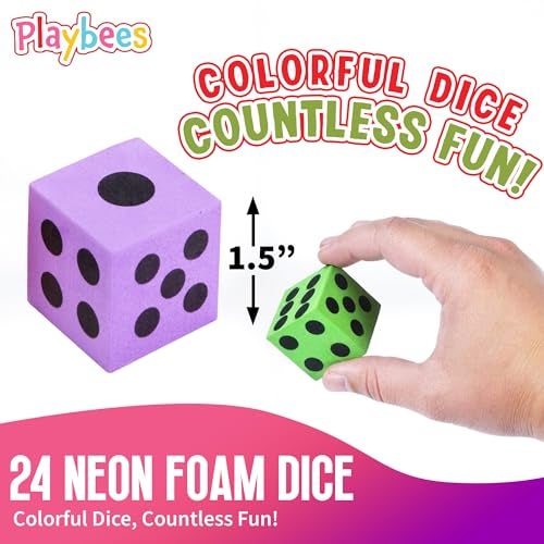 Playbees Neon Big Foam Dice Set 24Pack Jumbo and Colorful Dice for Kids Ideal for Boosting Math Skills Great Gifts and Party Fun - Image 5
