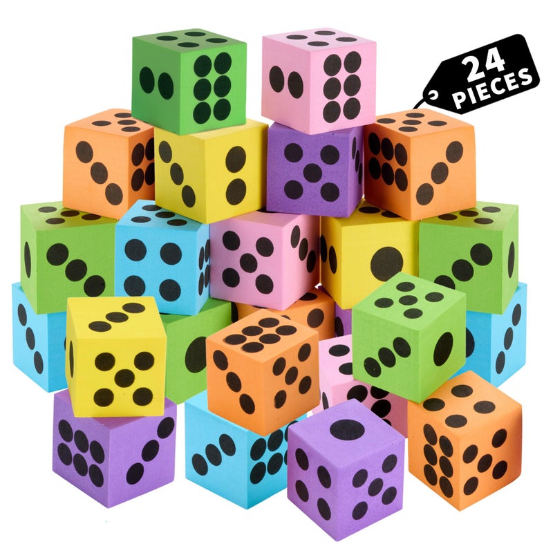Playbees Neon Big Foam Dice Set 24Pack Jumbo and Colorful Dice for Kids Ideal for Boosting Math Skills Great Gifts and Party Fun - Image 3