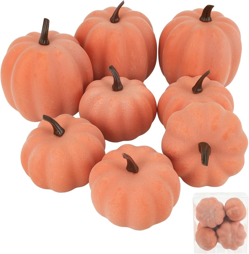 Ghrdopy Fake Pumpkins, 8 Pcs Orange Artificial Pumpkins, Plastic Pumpkins for Thanksgiving Party Table Centerpiece Autumn Home Decoration-B - Image 1