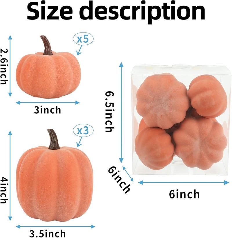 Ghrdopy Fake Pumpkins, 8 Pcs Orange Artificial Pumpkins, Plastic Pumpkins for Thanksgiving Party Table Centerpiece Autumn Home Decoration-B - Image 3