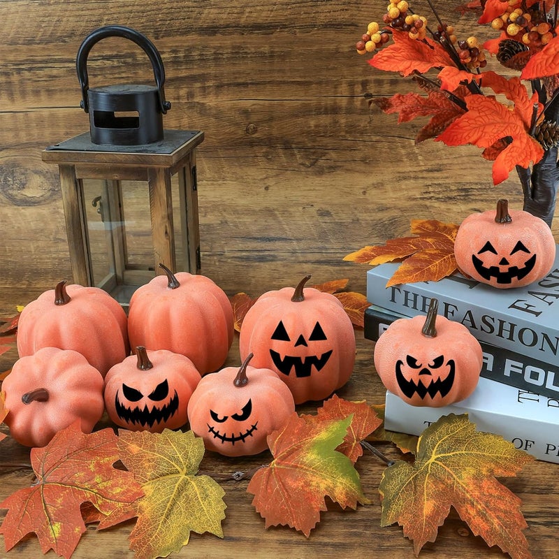 Ghrdopy Fake Pumpkins, 8 Pcs Orange Artificial Pumpkins, Plastic Pumpkins for Thanksgiving Party Table Centerpiece Autumn Home Decoration-B - Image 2