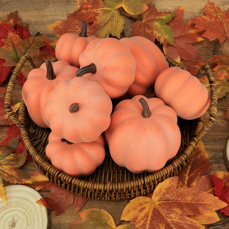 Ghrdopy Fake Pumpkins, 8 Pcs Orange Artificial Pumpkins, Plastic Pumpkins for Thanksgiving Party Table Centerpiece Autumn Home Decoration-B - Image 4
