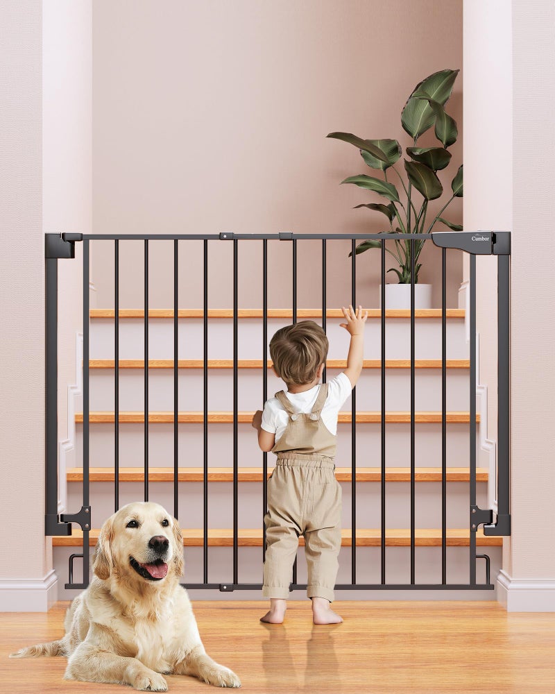 Cumbor 34" Extra Tall No Bottom Bar Baby Gate for Stairs, Wall Mounted Dog Gate Indoor for Larger Pets, Expandable 29.2-43" Safety Gate for Doorways, Wide Walk Thru Door for Easy Access (Black) - Image 1