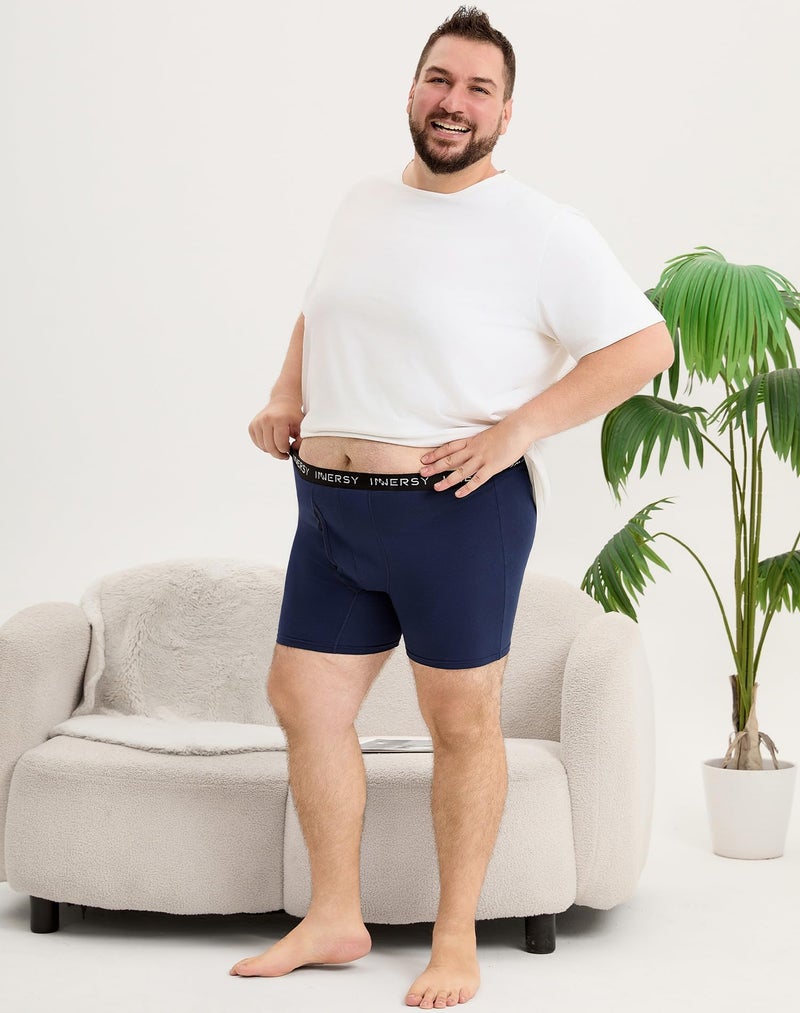 INNERSY Men's Big and Tall Boxer Briefs Cotton Stretch Moisture Wicking Underwear 5-Pack(Dark Retro, 2X) - Image 3