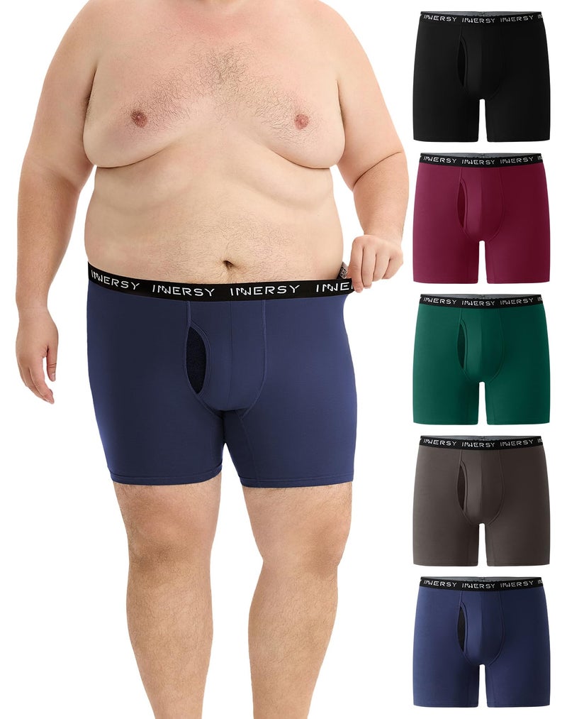 INNERSY Men's Big and Tall Boxer Briefs Cotton Stretch Moisture Wicking Underwear 5-Pack(Dark Retro, 2X) - Image 1