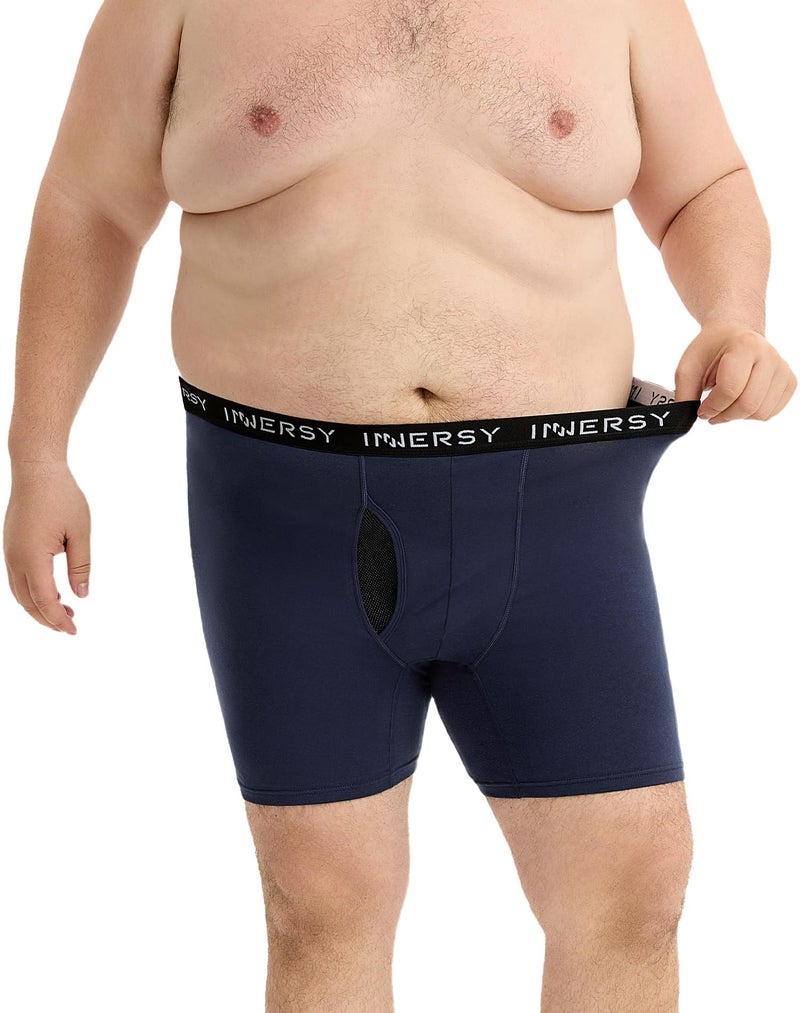 INNERSY Men's Big and Tall Boxer Briefs Cotton Stretch Moisture Wicking Underwear 5-Pack(Dark Retro, 2X) - Image 2