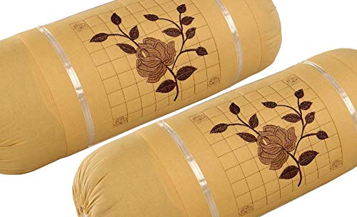 HSR Collection 144 TC Embroidered Premium 100% Cotton 2 Piece Bolster Cover (16"x 32") (Light Brown) - Image 2