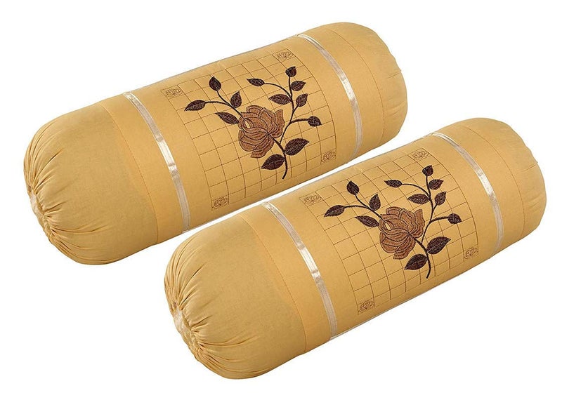 HSR Collection 144 TC Embroidered Premium 100% Cotton 2 Piece Bolster Cover (16"x 32") (Light Brown) - Image 4