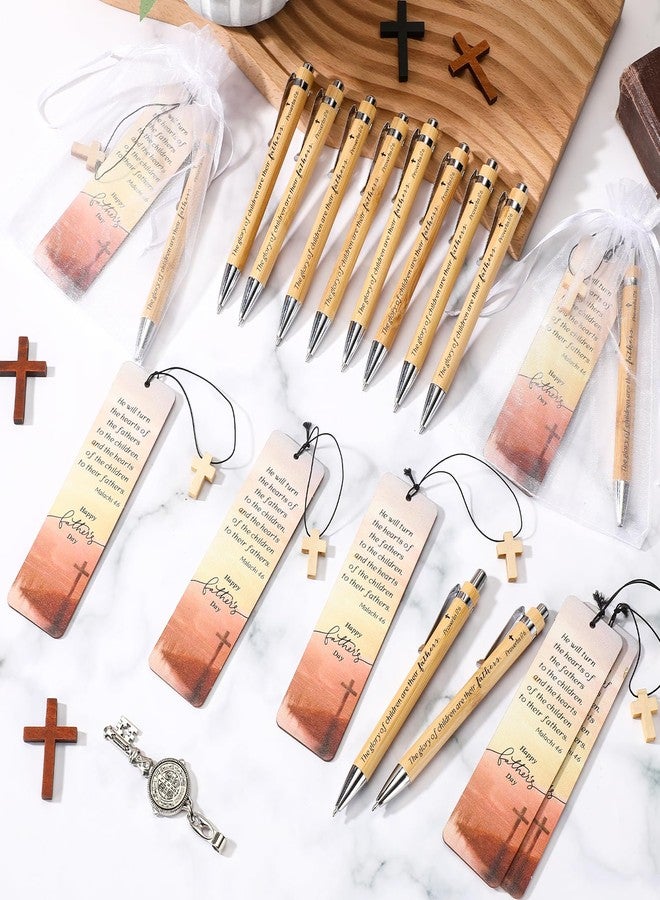 Spakon 25 Sets Father's Day Christian Gift with Bible Verse Bamboo Pen Religious Bookmarks Wooden Scripture Bookmarks with Organza Bags Christian Gifts for Dad Pastor Church Group Favor - Image 4