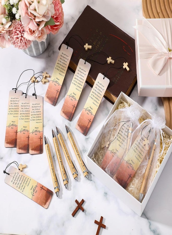 Spakon 25 Sets Father's Day Christian Gift with Bible Verse Bamboo Pen Religious Bookmarks Wooden Scripture Bookmarks with Organza Bags Christian Gifts for Dad Pastor Church Group Favor - Image 5