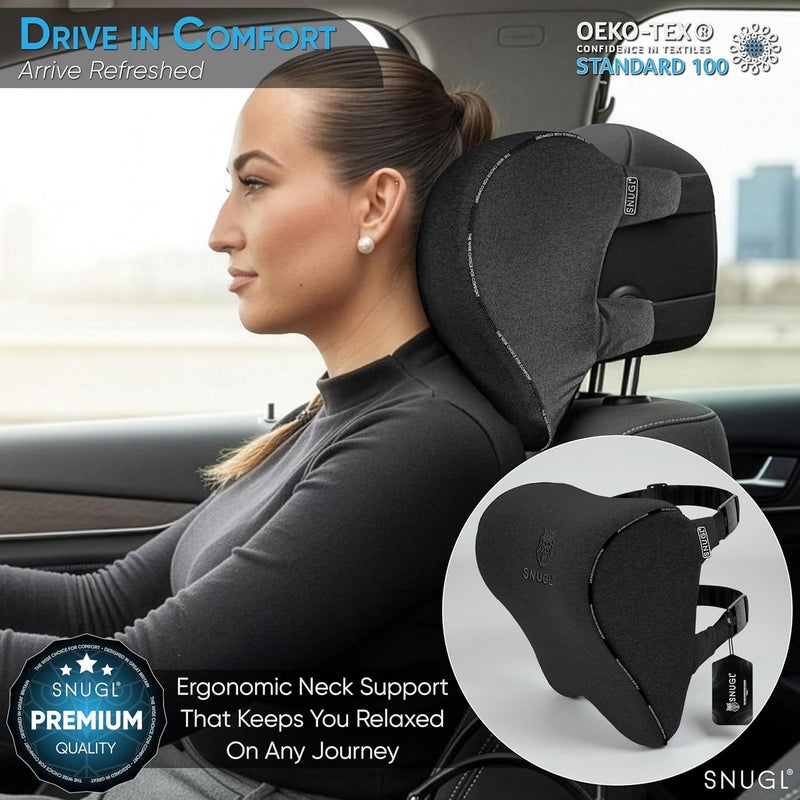 SNUGL Car Neck Support Pillow | Memory Foam | Ergonomic Headrest for Comfort and Support (Black) - Image 2