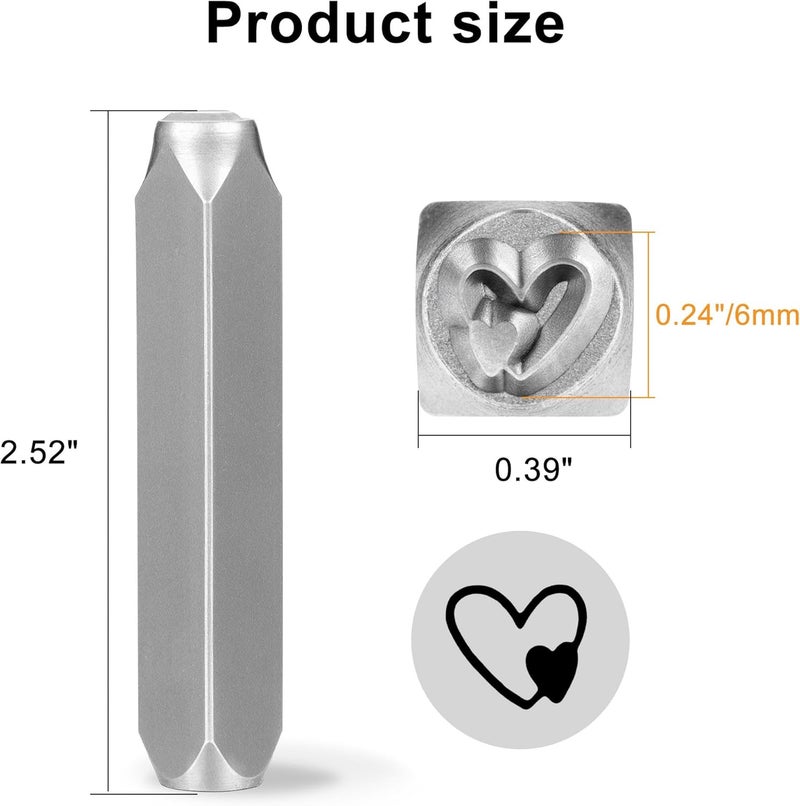 Yoption 6mm 1/4'' Double Heart Metal Stamp, Metal Punch Stamping Tool DIY Arts and Crafts Supplies for Stamping/Punching Jewelry, Clay, Leather, Wood - Image 2
