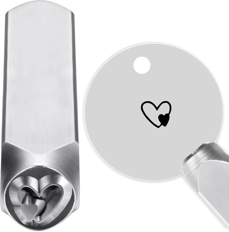 Yoption 6mm 1/4'' Double Heart Metal Stamp, Metal Punch Stamping Tool DIY Arts and Crafts Supplies for Stamping/Punching Jewelry, Clay, Leather, Wood - Image 1