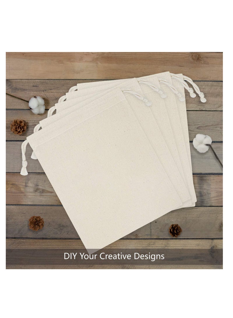 Set of 12 Reusable Cotton Produce Bags 17x23cm Washable Biodegradable Drawstring Bags for Fruits Vegetables Shopping and Storage Food Safe - Image 3