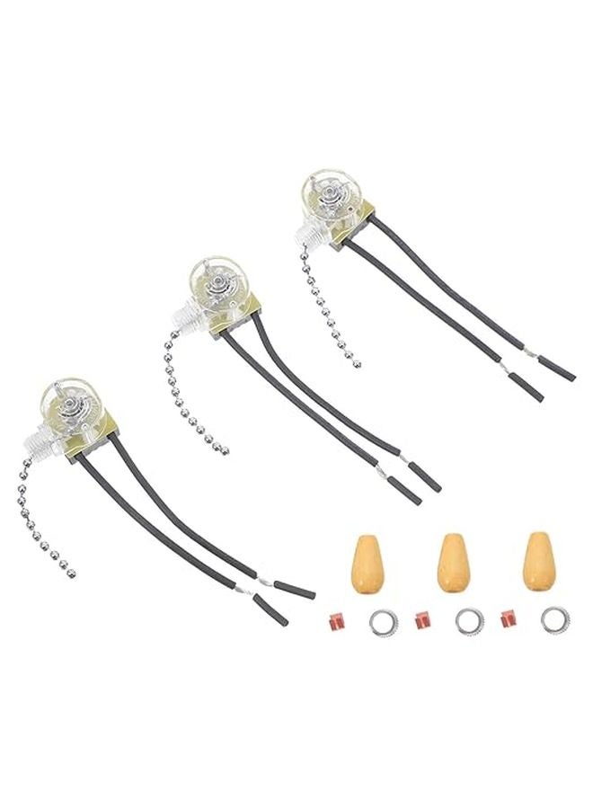 Silver Pull Chain Switch For Ceiling Fans Wall Lamps Bathroom Cabinet Lighting 3 Pack - Image 1
