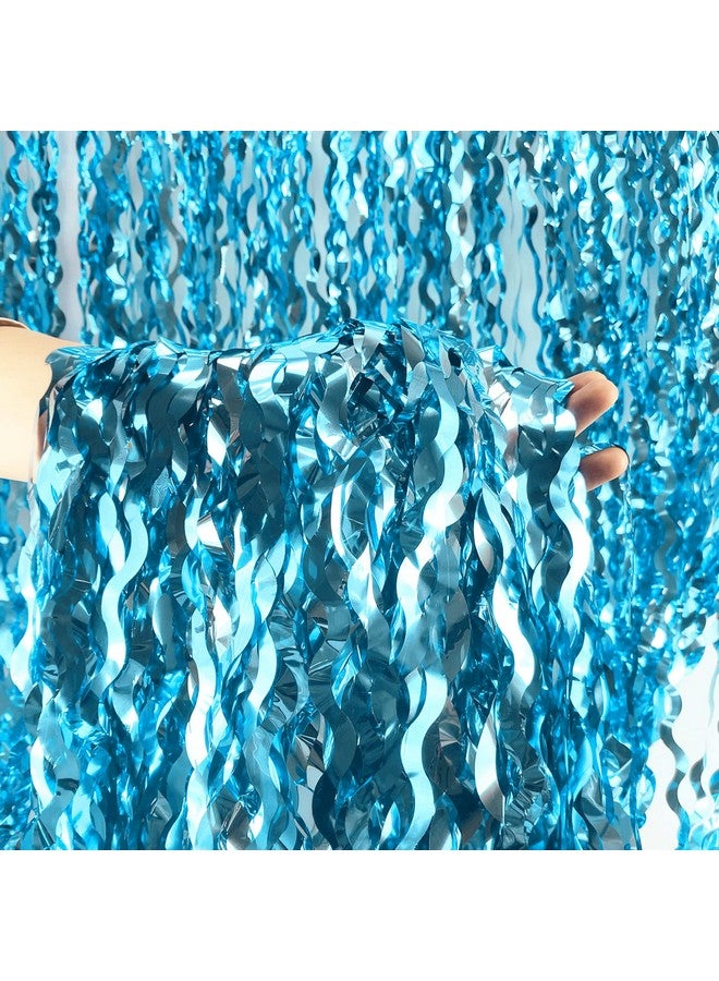 بودي كول ستائر مموجة بهرج فويل من 3 قطع خلفية زرقاء مخضرة لعيد ميلاد حورية البحر تحت البحر وحفلات عيد ميلاد القرش الصغير (3.2 قدم × 6.6 قدم) - Image 1