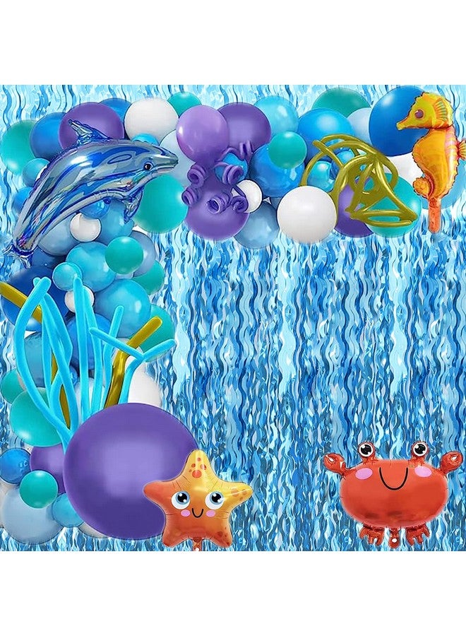 بودي كول ستائر مموجة بهرج فويل من 3 قطع خلفية زرقاء مخضرة لعيد ميلاد حورية البحر تحت البحر وحفلات عيد ميلاد القرش الصغير (3.2 قدم × 6.6 قدم) - Image 5