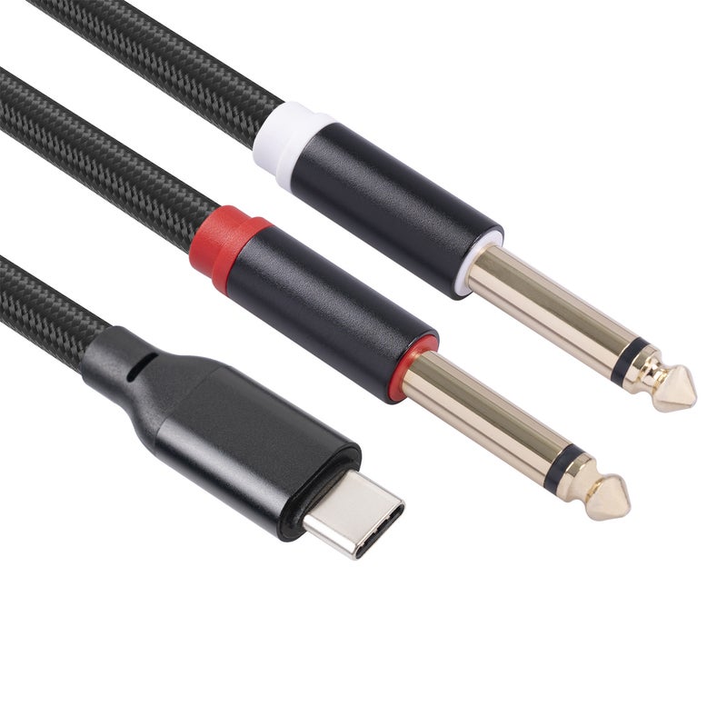 New Type-C to Dual 6.35mm Audio Cable Adapter for Sound Systems Black Black