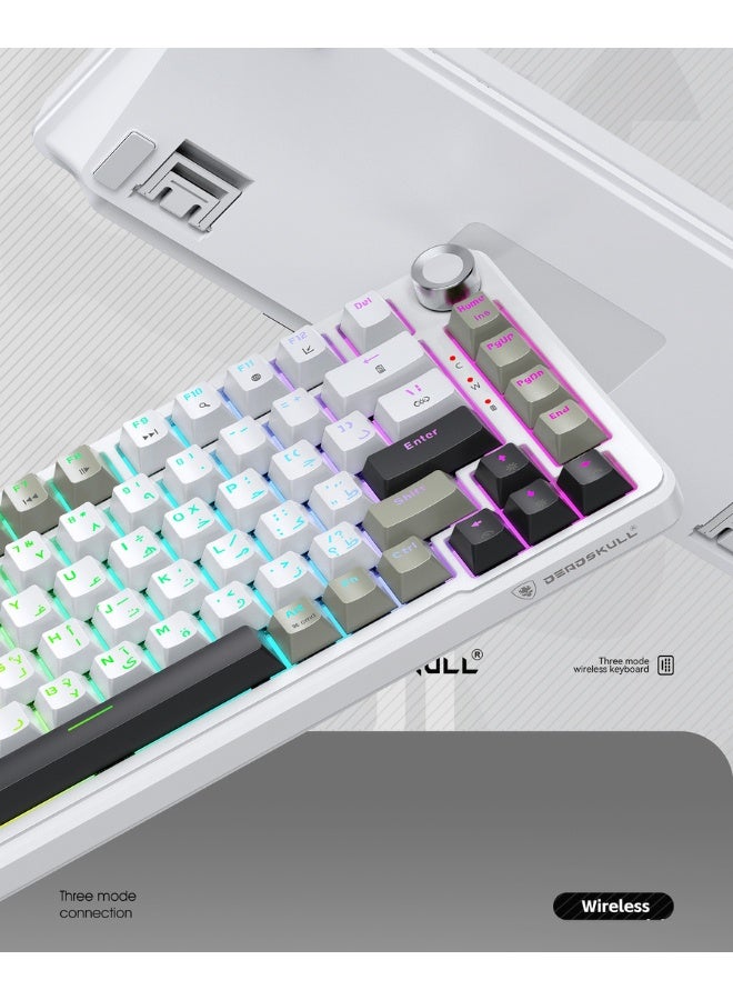 DEADSKULL MK088 Wireless Mechanical Keyboard,75% Gasket Hot Swappable Custom Keyboard,RGB Backlit,Pre-lubed Reaper Switches,Side Printed PBT Keycaps,2.4GHz/USB-C Mechanical Gaming Keyboard White - Image 2