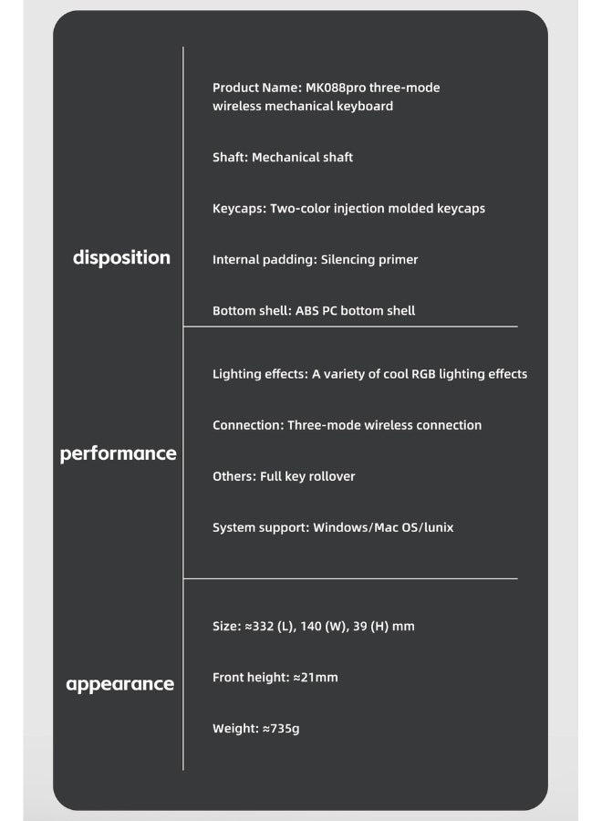 DEADSKULL MK088 Wireless Mechanical Keyboard,75% Gasket Hot Swappable Custom Keyboard,RGB Backlit,Pre-lubed Reaper Switches,Side Printed PBT Keycaps,2.4GHz/USB-C Mechanical Gaming Keyboard White - Image 5