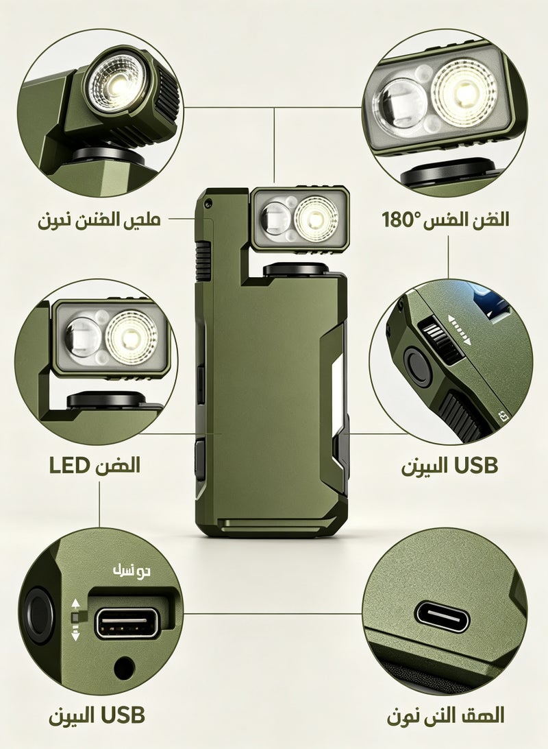 مصباح LED مصغر برأس دوار، مصباح تكتيكي جيب قابل للشحن عبر USB - Image 4