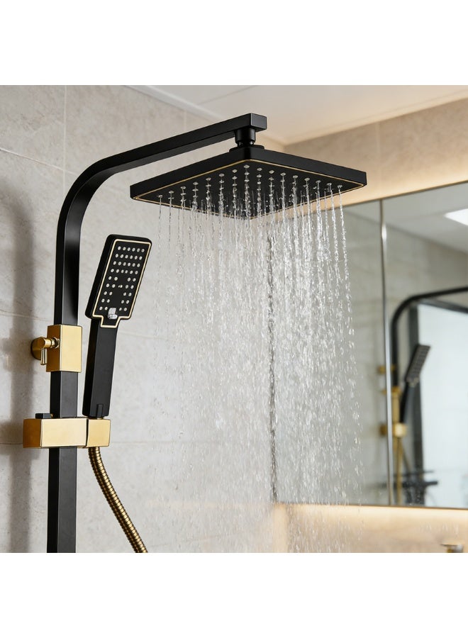POWER Black Gold Rainfall Shower System Stainless Steel 4 Function High Pressure Shower Set with Square Top Shower Head Hand Shower Mixer Valve Wall Mounted Bathroom Shower Kit - Image 5