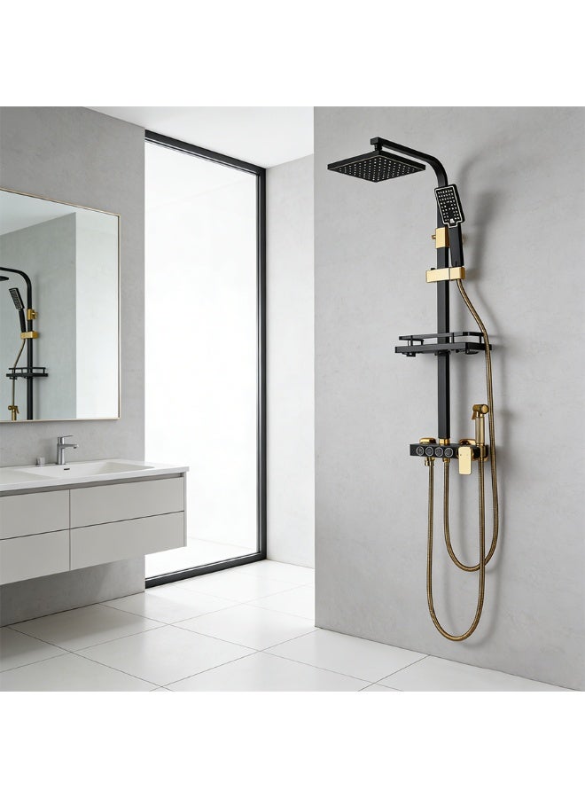 POWER Black Gold Rainfall Shower System Stainless Steel 4 Function High Pressure Shower Set with Square Top Shower Head Hand Shower Mixer Valve Wall Mounted Bathroom Shower Kit - Image 4