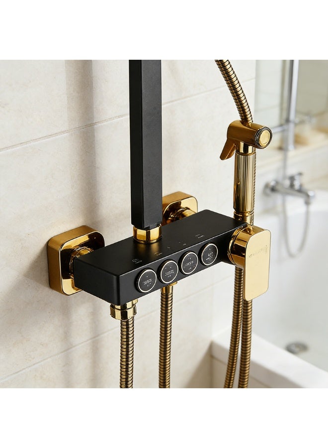POWER Black Gold Rainfall Shower System Stainless Steel 4 Function High Pressure Shower Set with Square Top Shower Head Hand Shower Mixer Valve Wall Mounted Bathroom Shower Kit - Image 3