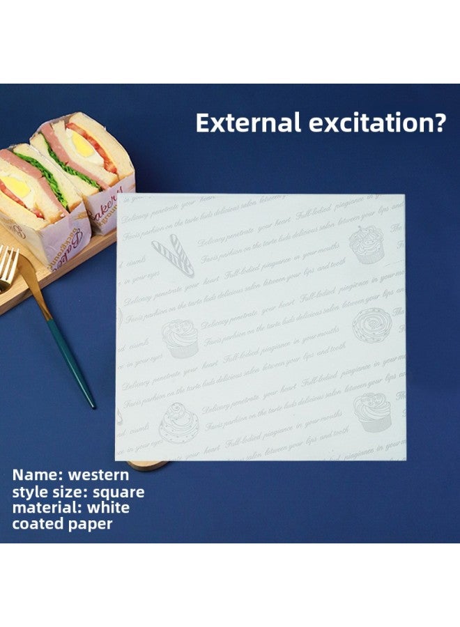 Sandwich Wrapping Paper Oil-absorbing And Oil-proof Hamburger Paper Bread Tray Pad Paper Lunch Roll LOGO-Color:500 To Send 450 Sealing Stickers-Specifications:Western 18*18 - Image 1