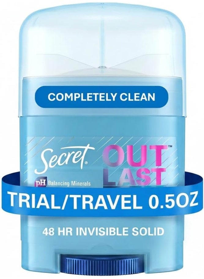 Secret Outlast Antiperspirant Deodorant for Women, 72hr Sweat & Odor Protection, PH Balancing Minerals, Invisible Solid, Completely Clean Scent, Travel Size, 0.5 oz