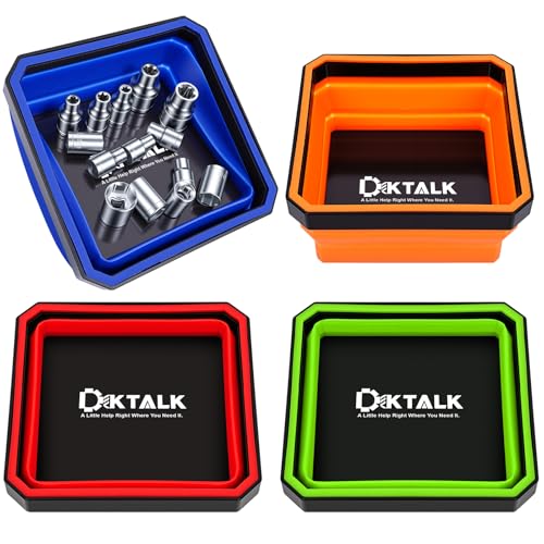 DIKTALK Foldable Magnetic Parts Tray Set - 4 Pack Color-Coded Collapsible Trays, 2lb Capacity & Strong Magnet Base for Auto Repair, Mechanics, Workshop Organization (4.5" Square) - Image 1