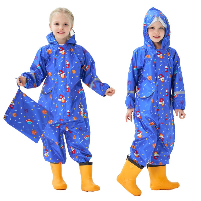 Children'S Fashionable Waterproof Three-Dimensional One-Piece Raincoat For Boys And Girls, Unicorn Spaceship Astronaut - Image 4