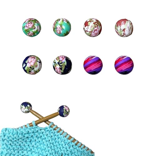 SPANSEE 8 PCS Round Ball Flower Print Stitch Stoppers, Knitting Needle Point Protectors, Stitch Holders for Knitting, Knitting Needle Caps, Knitting Supplies fit Size 2.5-13 (3mm-9mm) Needles - Image 1