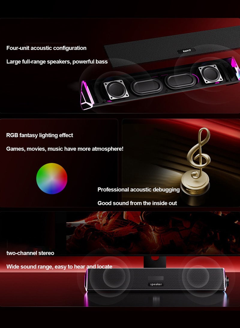 LOOPITYS RGB computer audio, gaming laptop, desktop wired Bluetooth speaker, long strip illuminated subwoofer - Image 3