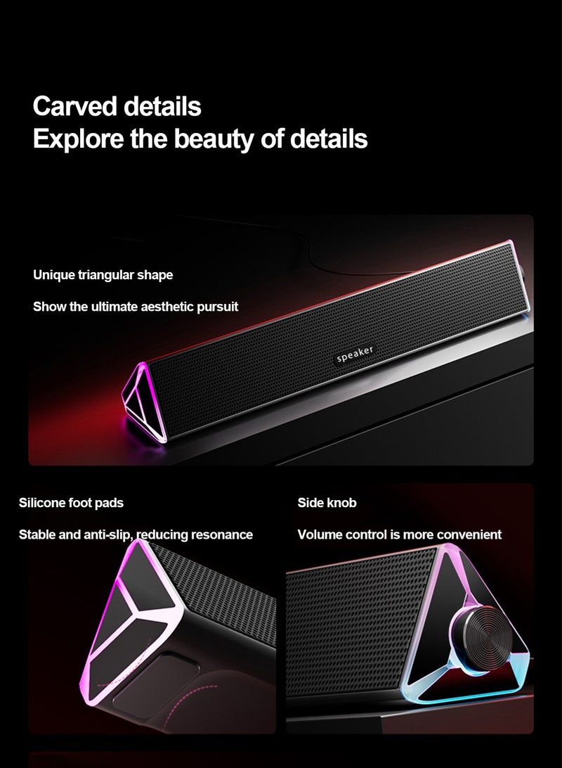 LOOPITYS RGB computer audio, gaming laptop, desktop wired Bluetooth speaker, long strip illuminated subwoofer - Image 2