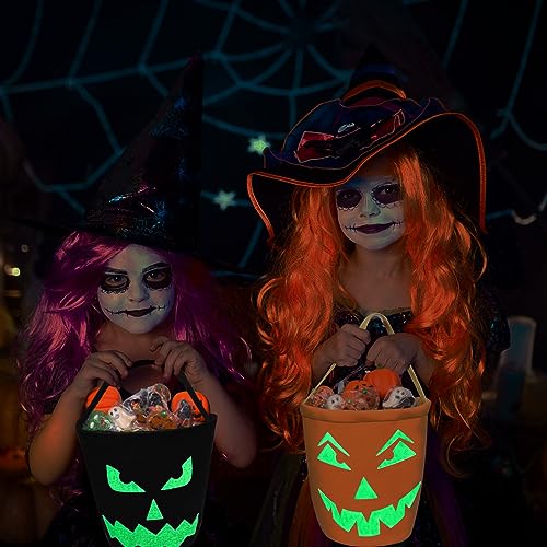 Vitalili 2pcs Glowing Halloween Basket Pumpkin Bucket Multipurpose Trick or Treat Candy Bags - Image 4