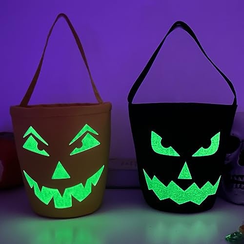 Vitalili 2pcs Glowing Halloween Basket Pumpkin Bucket Multipurpose Trick or Treat Candy Bags - Image 1