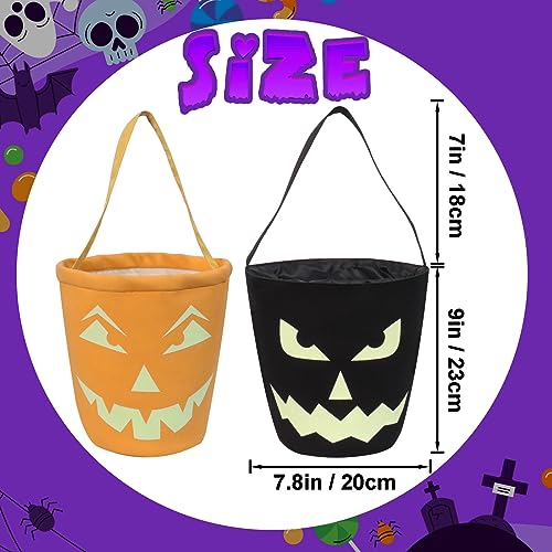 Vitalili 2pcs Glowing Halloween Basket Pumpkin Bucket Multipurpose Trick or Treat Candy Bags - Image 2