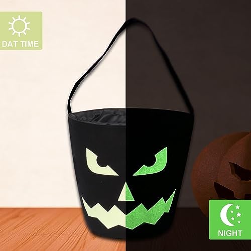 Vitalili 2pcs Glowing Halloween Basket Pumpkin Bucket Multipurpose Trick or Treat Candy Bags - Image 3
