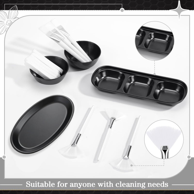LemonRoad 25 Pcs Esthetician Facial Supplies Set, 3 Stainless Steel Mixing Bowls, 2 Serving Trays, 6 Brushes, 2 Hairbands, 12 Compressed Sponges for Women Facial Mask Spa Home Use(Black) - Image 3