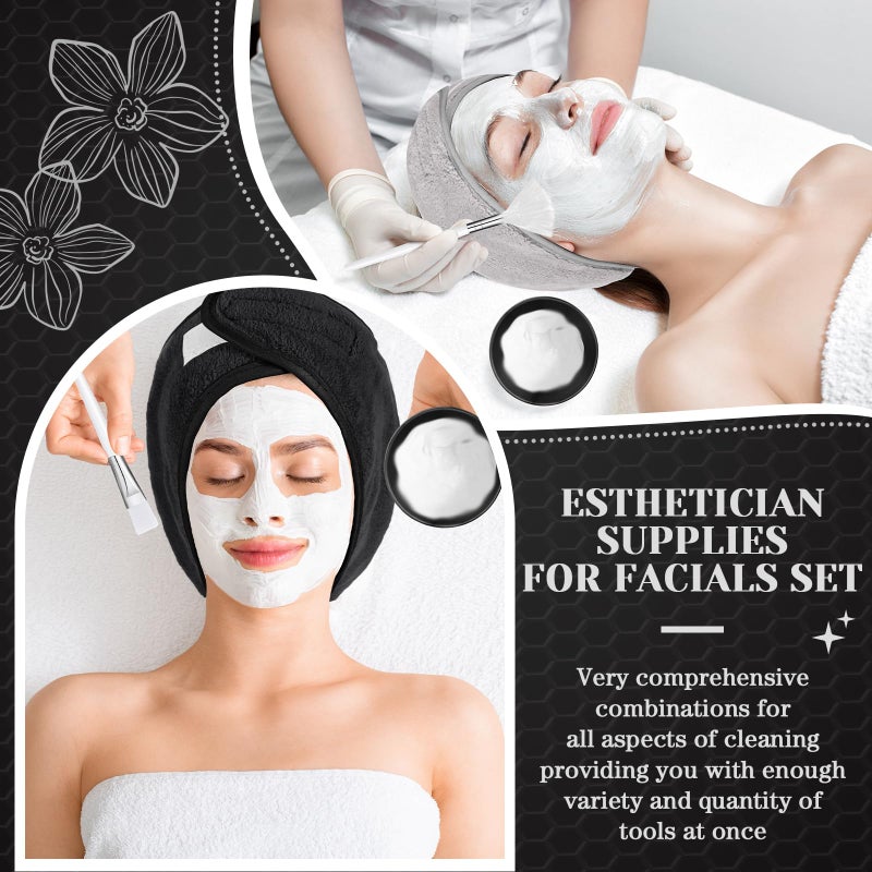LemonRoad 25 Pcs Esthetician Facial Supplies Set, 3 Stainless Steel Mixing Bowls, 2 Serving Trays, 6 Brushes, 2 Hairbands, 12 Compressed Sponges for Women Facial Mask Spa Home Use(Black) - Image 5
