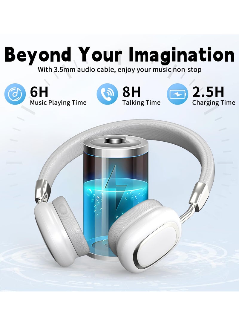 SYOSI Lightweight Wireless Headphones Bluetooth Over-Ear, Bluetooth 5.3, Support 3.5mm Cable Connection, Built-in Mic,10 Hours Play time, Foldable Bluetooth Headphones for Travel Online Study  - Image 4